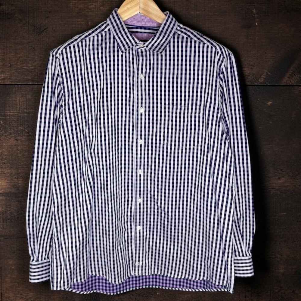 Johnston & Murphy Mens Purple Gingham Check Cotton Button Down Shirt XL no tag